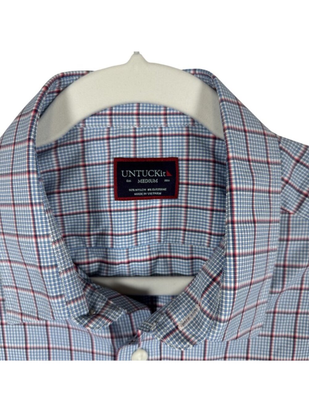 Untuckit Mens Medium Blue & Red Plaid Long Sleeve Button-Down Shirt - Picture 4 of 8
